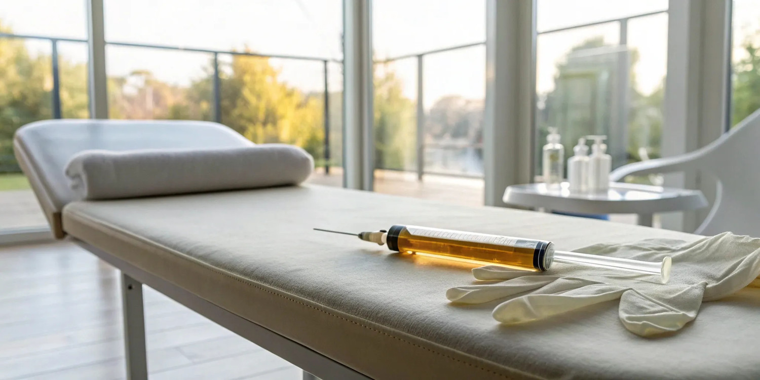 A syringe of platelet-rich plasma prepared for a medical procedure.