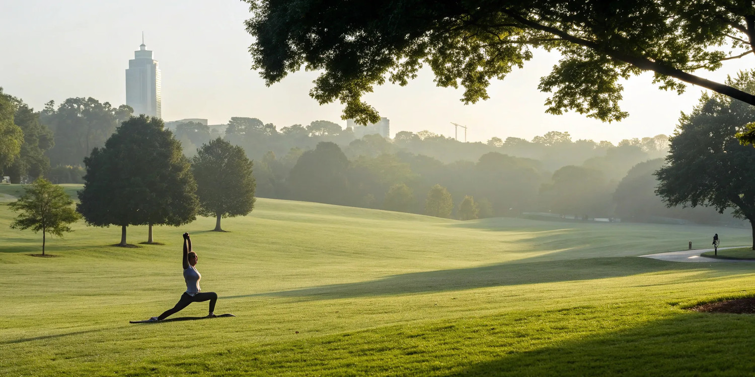 A woman performs a stretch for non-surgical back pain treatment in Atlanta.
