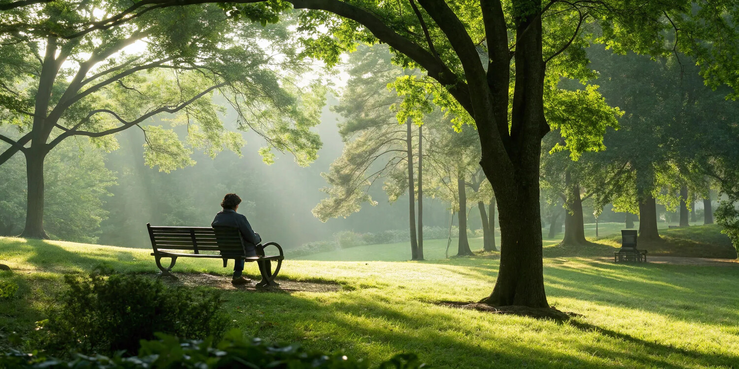 Man on a park bench, pain-free after herniated disc decompression treatment in Atlanta.