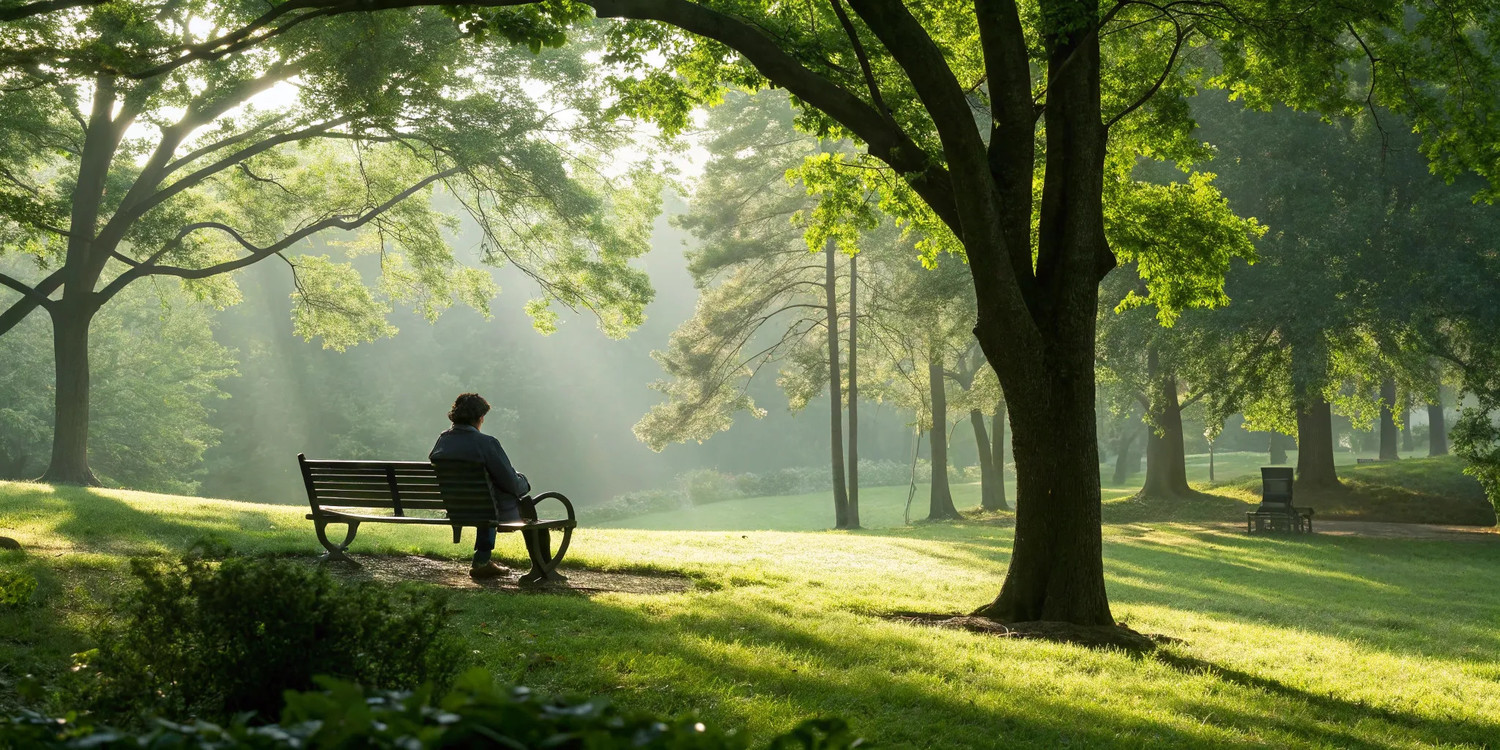 Man on a park bench, pain-free after herniated disc decompression treatment in Atlanta.