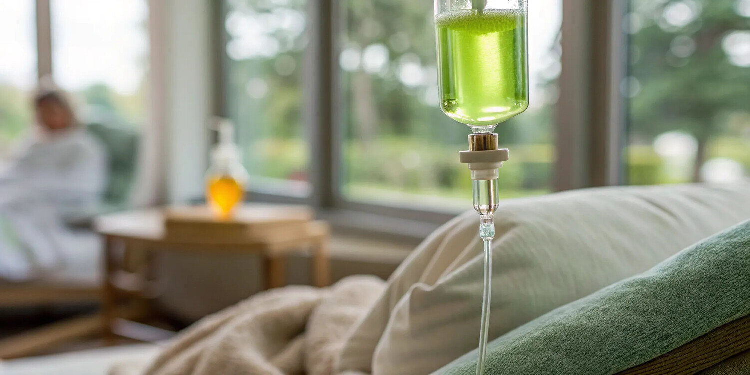 An IV bag of exosome cellular infusion for treatment at a medical clinic.