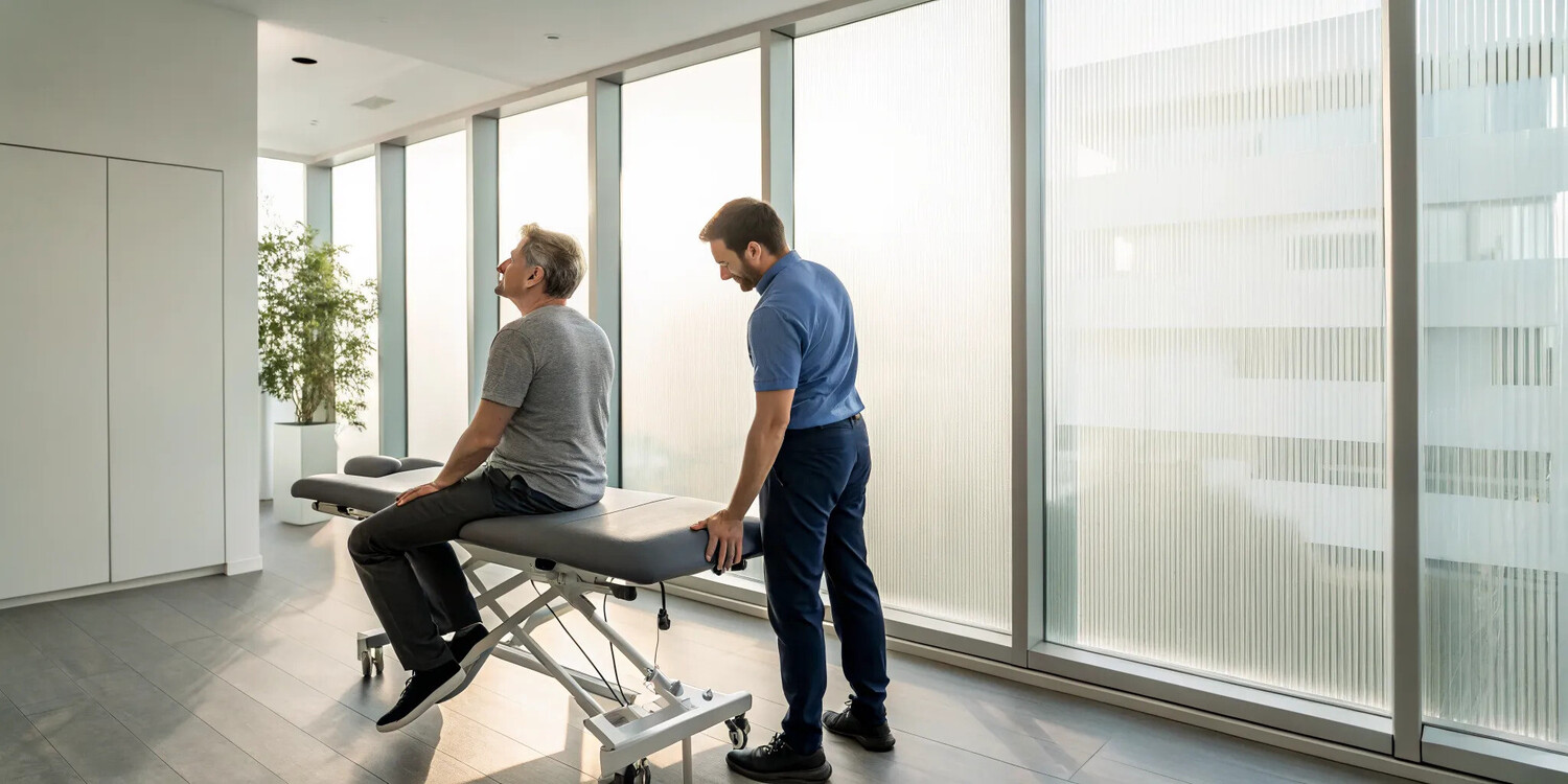 Chiropractor for headaches assessing a patient's neck and spine.