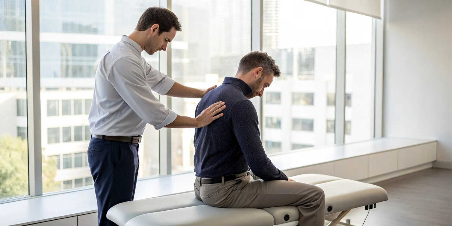 Chiropractor examining a patient's spine to improve nervous system health.